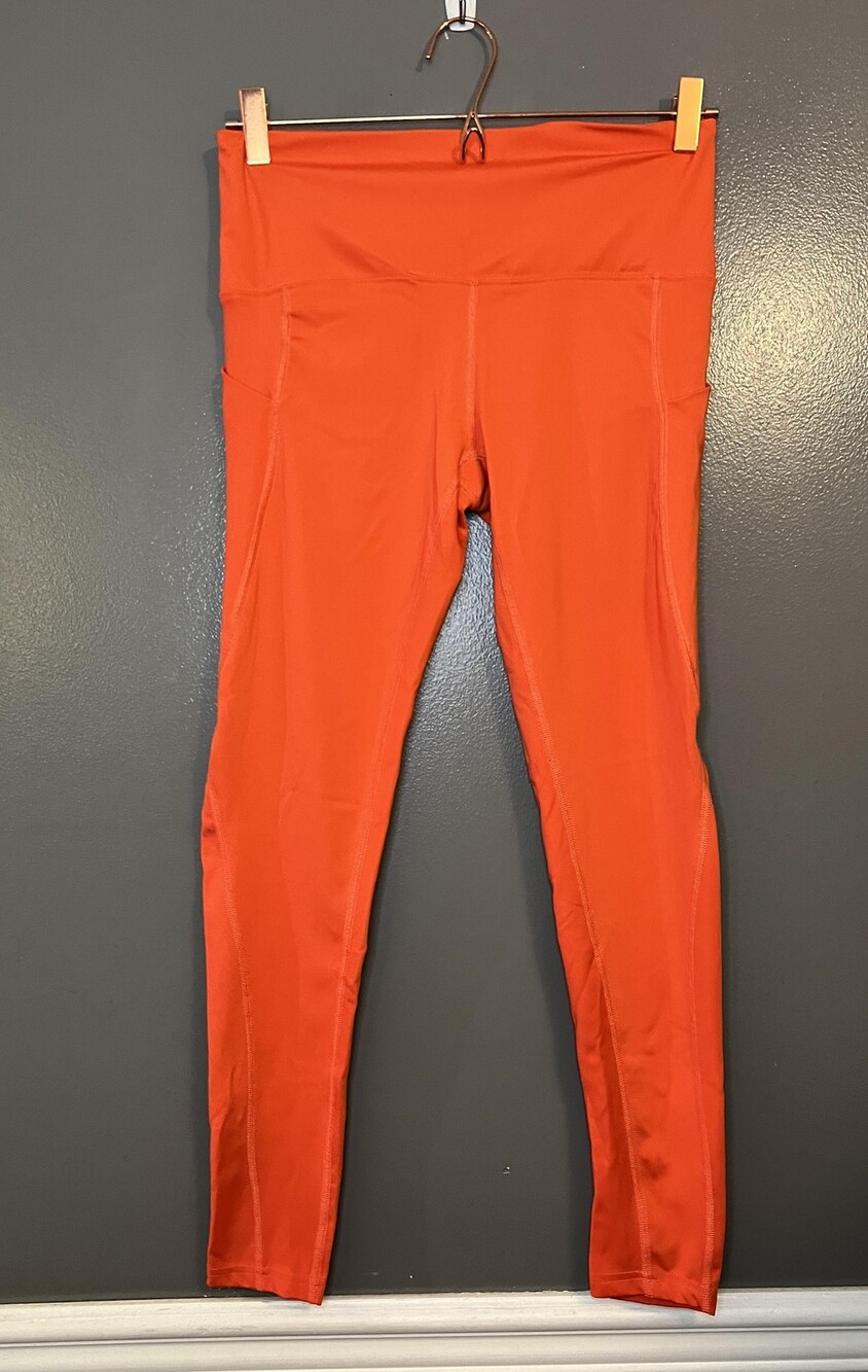 Los Ojos Pants Womens Small Orange High Rise Pocket Leggings Athletic Yoga Gym